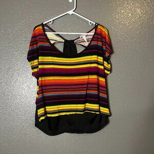Share Women’s Rainbow Stripe High Low Back Cutout Top Multicolor Size L